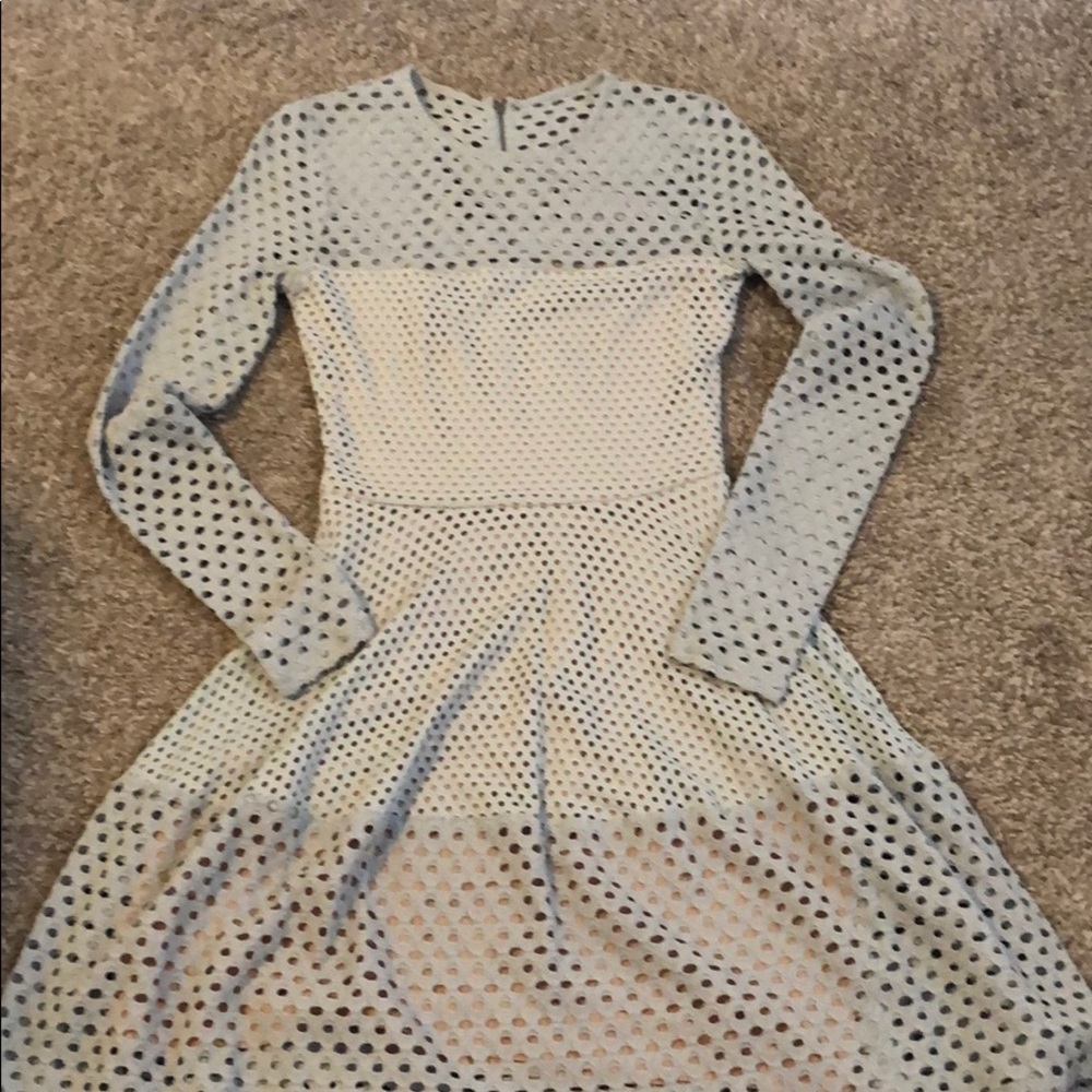 Long sleeve light blue/gray dress.